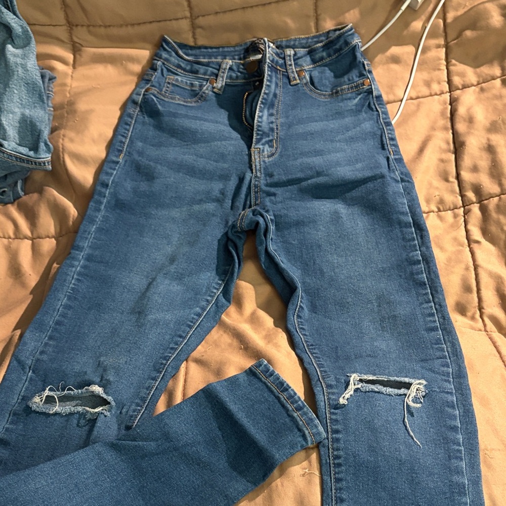 Fashion Nova Blue Ripped Skinny Jeans